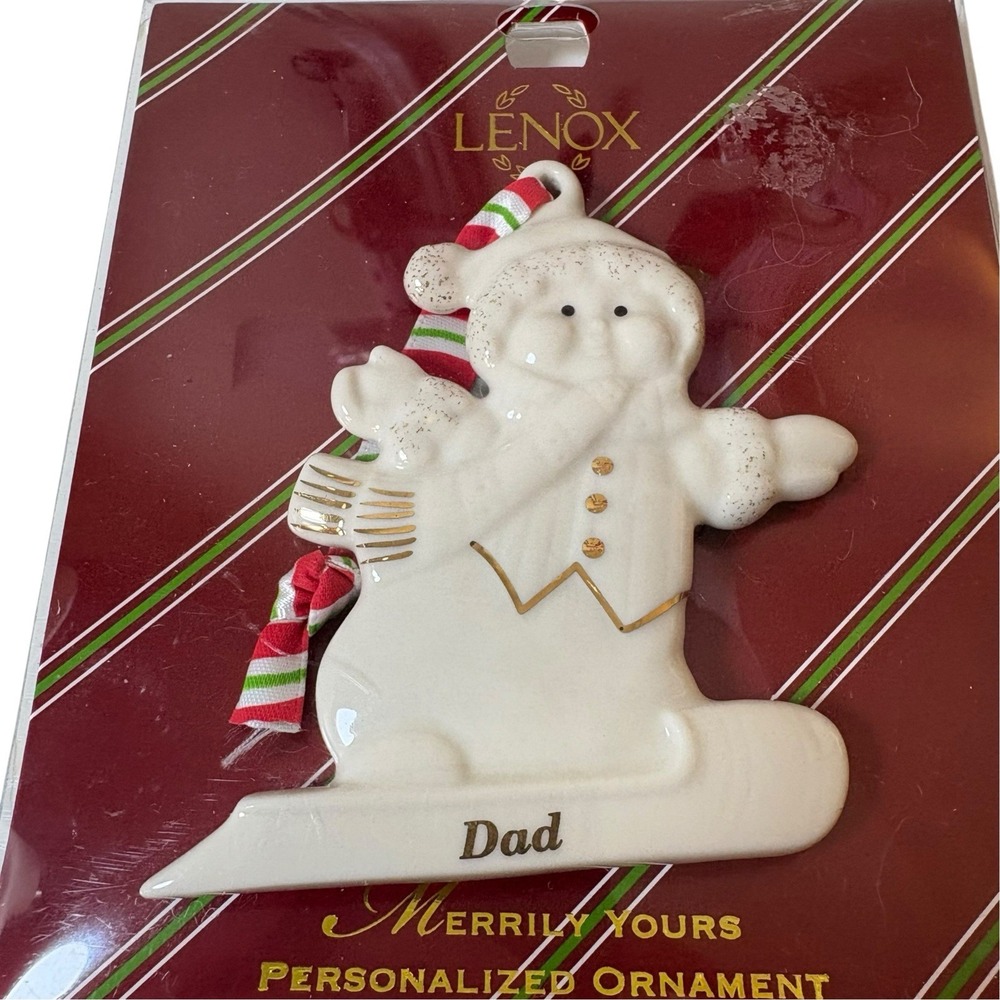 Lenox Christmas Ornament Merrily Yours Ceramic Snowman With Dad In Gold NEW